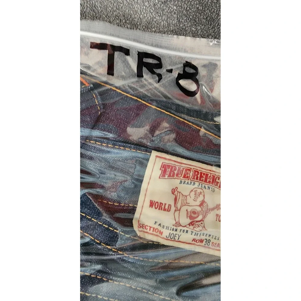 True Religion Joey Flare Jeans Mens 38x30 Raw Denim Made in USA Orange‎ Stitch